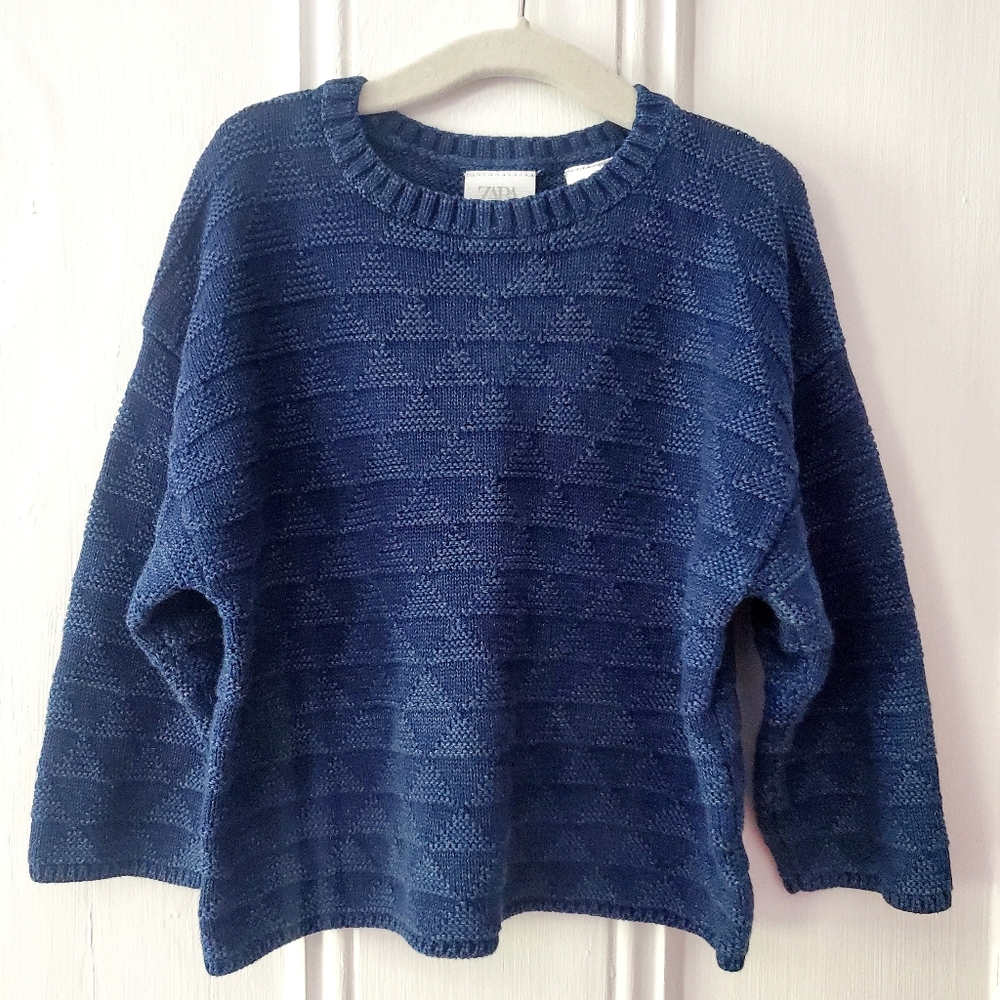 EUC ZARA dark blue 100% cotton sweater